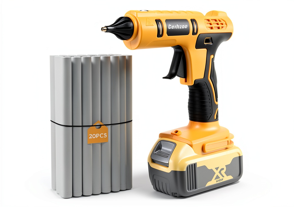 Installing DeWalt 20V Lithium-Ion Battery Hot Glue Gun Kit on a wooden workbench
