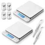 2 Pack Digital Gram Scale 500g/0.01g, Portable Jewelry Food Scale with 20g Calibration Weight Accessories, Tweezers, LCD Display High Precision Kitchen Multifunctional Stainless Steel-0