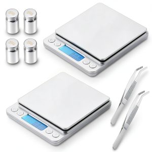 2 Pack Digital Gram Scale 500g/0.01g, Portable Jewelry Food Scale with 20g Calibration Weight Accessories, Tweezers, LCD Display High Precision Kitchen Multifunctional Stainless Steel-0